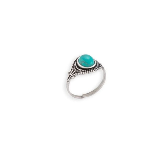 New One size silver toned brass adjustable Faux Turquoise ring Boho Western - Picture 3 of 4